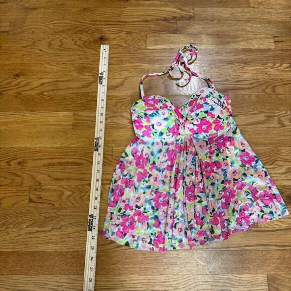 Kona Sol Bikini Top‎ Sheer Floral Size Small Molded Cups Removable Straps - Picture 5 of 5